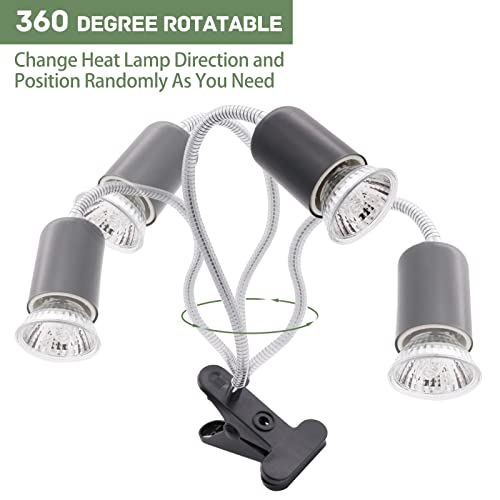 GoChes Reptile Aquarium Heating Lamp with Clamp and 360°Adjustable Holder, Dimmable Switch, Basking Heat Lamp for Reptile, Lizard, Turtle, Habitat, 2 UVA UVB Bulbs Included(E27,50W),CE Certified