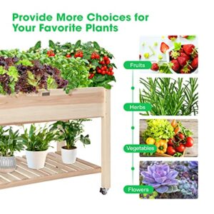 VIVOSUN Raised Garden Bed, 46 x 24 x 32 Inches Mobile Elevated Planter Box with Lockable Wheels, Storage Shelf, and Protective Liner for Outdoor Use