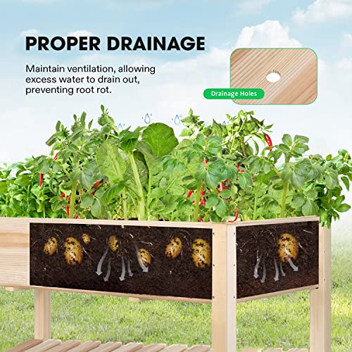 VIVOSUN Raised Garden Bed, 46 x 24 x 32 Inches Mobile Elevated Planter Box with Lockable Wheels, Storage Shelf, and Protective Liner for Outdoor Use