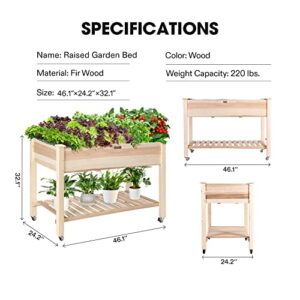 VIVOSUN Raised Garden Bed, 46 x 24 x 32 Inches Mobile Elevated Planter Box with Lockable Wheels, Storage Shelf, and Protective Liner for Outdoor Use