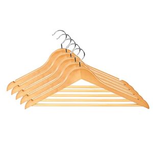 Wooden Coat Hangers, 5 Pieces of Personalized Engraved High-End Wooden Suit Hangers with Non-Slip Trouser Bars, 360° Rotating Hooks and Precise Cut Notches for Jackets, Pants, Dress Hangers (1)