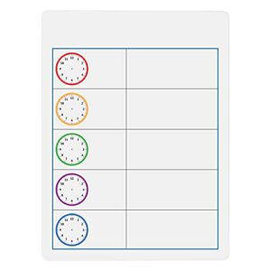 dry erase hourly schedule with blank clocks 9 x 12 inches school learning tool, grade school or homeschool teaching aid or classroom organization