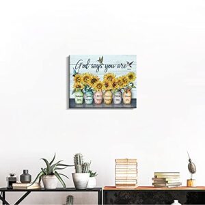 Kas Home God Says You are Canvas Wall Art Hummingbird Sunflower Positive Quotes Farmhouse Wall Decor for Home Office Apartment Paintings Ready to Hang (11.6 x 13.7 inch, Blue - God)