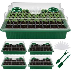yaungel seed starting trays, xl thicken seed starter tray kit with humidity dome durable growing trays for greenhouse & gardens, 4 pack 160 cells, green
