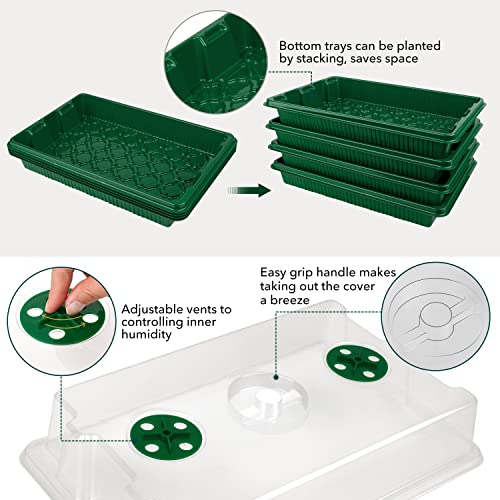 YAUNGEL Seed Starting Trays, XL Thicken Seed Starter Tray Kit with Humidity Dome Durable Growing Trays for Greenhouse & Gardens, 4 Pack 160 Cells, Green