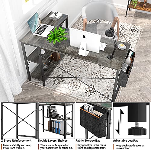 Homieasy Small L Shaped Computer Desk, 47 Inch L-Shaped Corner Desk with Reversible Storage Shelves for Home Office Workstation, Modern Simple Style Writing Desk Table with Storage Bag(Black Oak)