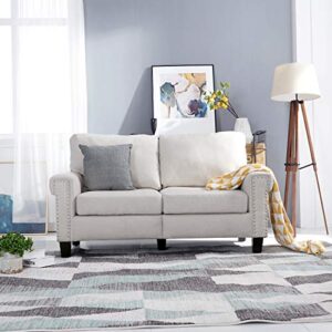 lokatse home upholstered loveseat sofa comfortable modern couch indoor furniture for living room, bedroom, office, beige