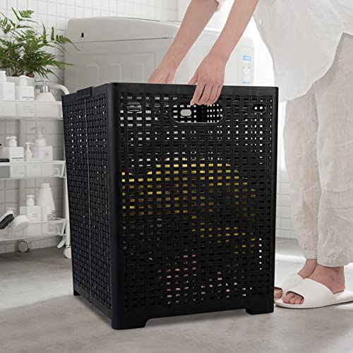 Pekky 2-Pack Plastic Folding Hamper, 42 L Collapsible Laundry Basket, Black