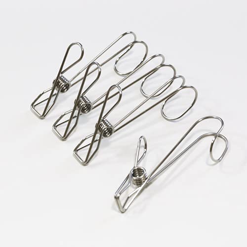 Clothes Pin Hook Long Tail 4 Pack Stainless Steel Metal Clothes Clip Hanging Wire Kitchen Bathroom Office Laundry 4.13-INCHJAPAN