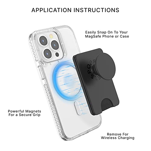 PopSockets: Phone Wallet with Expanding Grip, Phone Card Holder, Wireless Charging Compatible, Wallet for MagSafe - Black