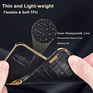 aowner Compatible with iPhone 12 Pro Max Ring Holder Case Luxury Crocodile Cover Gold Edge 360 Degree Rotation Stand for Women Girls Slim Leather Snake Lizard Skin Protective Cover case, 6.7 Inch