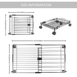 Expandable Rolling Basket Under Bed Storage Container with Wheels - Rolling Metal Storage Basket for Kitchen, Pantry, Garage Storage Organization Small Storage Bin Expandable (2 sizes) to 26 Inches