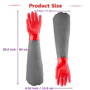 Coopache Full Arm Pond Gloves Long Waterproof Gloves with Cotton lining Extra Long Waterproof Gloves for Pond Cleaning Care and Machinery Industry, 25-inch