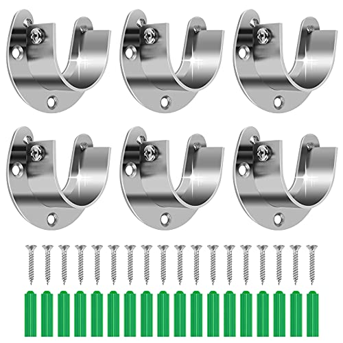 6PCS Closet Rod Brackets, 1-1/4 Inch Closet Rod Support, Stainless Steel Curtain Rod Holders, Flange Set Closet Pole Holders with Screws, U-Shaped Open Type Closet Rod Brackets, Silver (32mm) …