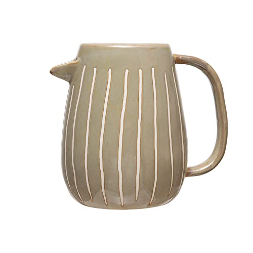 Bloomingville Neutral Reactive Glaze Stoneware Water Pitcher, 7.5", Sage