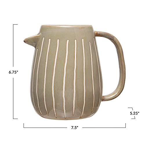 Bloomingville Neutral Reactive Glaze Stoneware Water Pitcher, 7.5", Sage