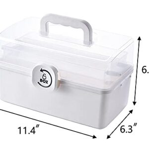 Sooyee Plastic Storage Box with 3-Tier Fold Tray,Tool Organizer Portable Handled Case,Portable Lockable Container for Arts, Crafts,Cosmetic, Sewing, Toy, Washi Tape, Legom,Clear/White