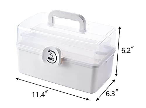Sooyee Plastic Storage Box with 3-Tier Fold Tray,Tool Organizer Portable Handled Case,Portable Lockable Container for Arts, Crafts,Cosmetic, Sewing, Toy, Washi Tape, Legom,Clear/White