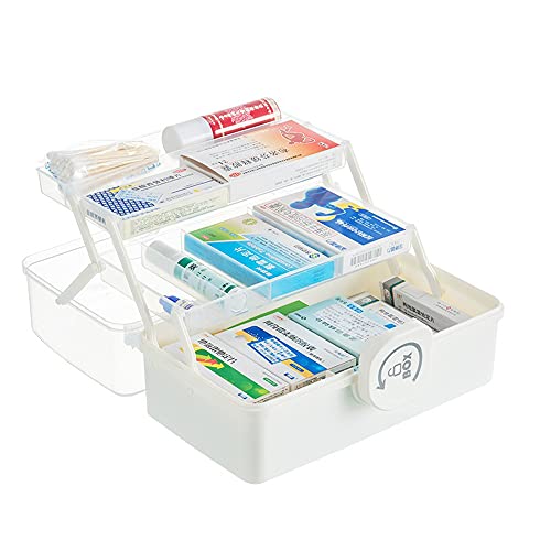 Sooyee Plastic Storage Box with 3-Tier Fold Tray,Tool Organizer Portable Handled Case,Portable Lockable Container for Arts, Crafts,Cosmetic, Sewing, Toy, Washi Tape, Legom,Clear/White