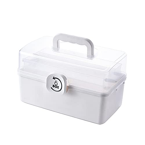 Sooyee Plastic Storage Box with 3-Tier Fold Tray,Tool Organizer Portable Handled Case,Portable Lockable Container for Arts, Crafts,Cosmetic, Sewing, Toy, Washi Tape, Legom,Clear/White