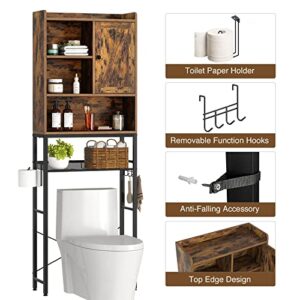 Rolanstar Over The Toilet Storage Rack with Cabinet, 5-Tier Bathroom Space Saver with Adjustable Shelf, Freestanding Bathroom Organizer, Multifunctional Bathroom Toilet Rack, Rustic Brown