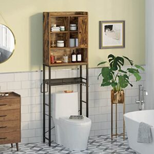 Rolanstar Over The Toilet Storage Rack with Cabinet, 5-Tier Bathroom Space Saver with Adjustable Shelf, Freestanding Bathroom Organizer, Multifunctional Bathroom Toilet Rack, Rustic Brown