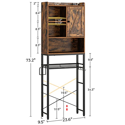 Rolanstar Over The Toilet Storage Rack with Cabinet, 5-Tier Bathroom Space Saver with Adjustable Shelf, Freestanding Bathroom Organizer, Multifunctional Bathroom Toilet Rack, Rustic Brown