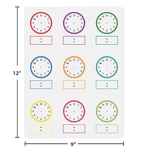 Dry Erase Blank Analog and Digital Clocks 9 x 12 Inches School Learning Tool, Grade School or Homeschool Teaching Aid for Telling Time