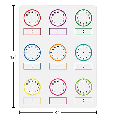 Dry Erase Blank Analog and Digital Clocks 9 x 12 Inches School Learning Tool, Grade School or Homeschool Teaching Aid for Telling Time