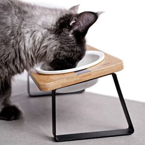 elevated cat ceramic bowls stand for food and water, small dog, anti vomit, indoor cats, tilted feeding position, full bamboo body stand with food grade, whisker friendly dish for cats and puppy