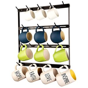 arktec decor coffee cup rack with adjustable hooks. customizable mug racks for wall, coffee mug wall rack, coffee mug rack wall mounted, or mug holder for wall display, storage & organization