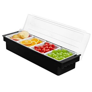 kinsong kinsong ice chilled serving tray condiment pots 4 compartment condiment server caddy (black, 4 compartments)