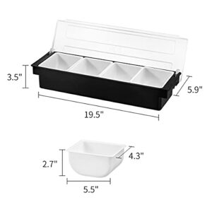 kinsong KINSONG Ice Chilled Serving Tray Condiment Pots 4 Compartment Condiment Server Caddy (Black, 4 Compartments)