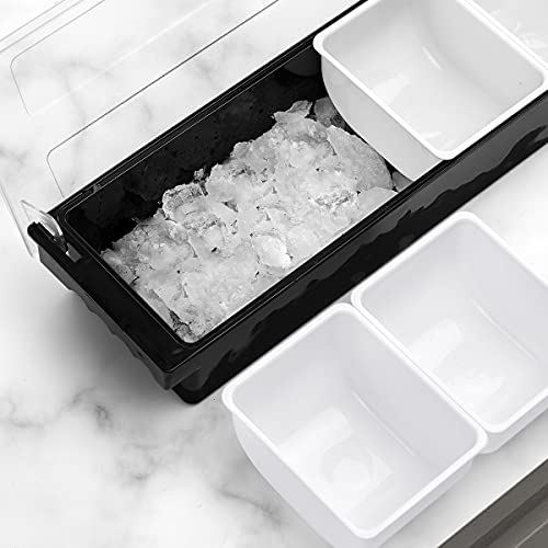 kinsong KINSONG Ice Chilled Serving Tray Condiment Pots 4 Compartment Condiment Server Caddy (Black, 4 Compartments)