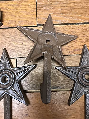 4 Star Western Coat Hooks Tack Hat Wall Hanger Rustic Iron Barn Key Americana