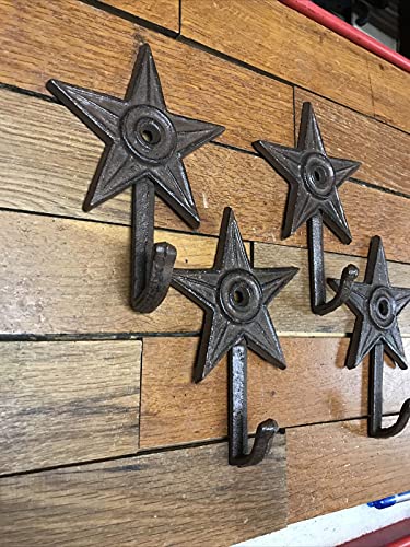 4 Star Western Coat Hooks Tack Hat Wall Hanger Rustic Iron Barn Key Americana