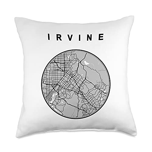 Irvine CA Map CA City Art Irvine California Map Throw Pillow, 18x18, Multicolor