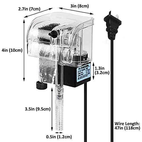 JOR Electric Power Filter, Hang-on-Back Device, for 4-Gallon Fish Tanks and Below, 1 Piece per Pack