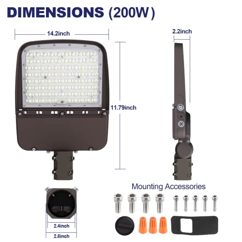 CINOTON 200W LED Parking Lot Pole Lighting-UL Listed, 28000LM Waterproof IP65 LED Parking Lot Lights with Slip Fit Mount, Dusk to Dawn Photocell 5000K Daylight 140 LM/W LED Shoebox Area Light