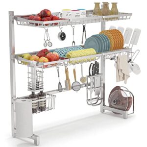 1easylife over the sink dish drying rack 3 tier stainless steel large kitchen rack dish drainers for home kitchen counter storage, shelf with utensil holder, above sink shelves (silver1)