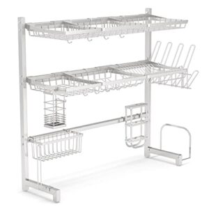 1Easylife Over The Sink Dish Drying Rack 3 Tier Stainless Steel Large Kitchen Rack Dish Drainers for Home Kitchen Counter Storage, Shelf with Utensil Holder, Above Sink Shelves (silver1)