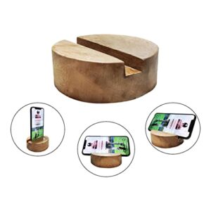 SNS Round Wooden Mobile Desktop Display Stand - 3 inch, Desk Organizer Accessories, Phone Holder Stand, Portable Desktop Smartphone Stand, Desk nightstand, Wooden Mobile Holder for Desk