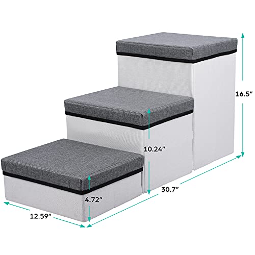 TNELTUEB Folding Pet Stairs,3 Steps Foldable Dogs Stair for Small to Medium Dog and Pet, Pet Storage Stepper for High beds Sofa, Holding up to 50 lbs Pet Dog Cat(Grey)