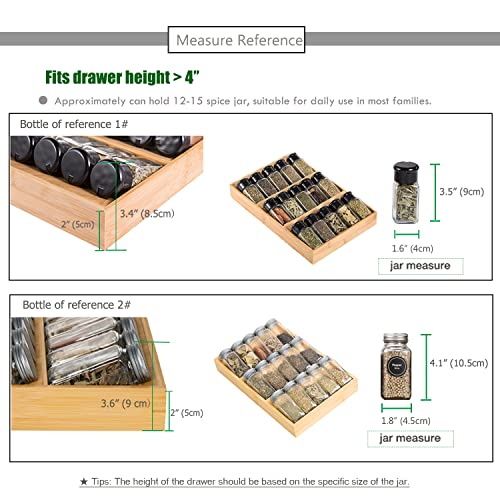 Sansnow 3-Tier Bamboo Drawer Spice Rack Wooden Kitchen Cabinet Drawer Spice Organizer Spice Jar Holder, Medicine/Health Care/Vitamin Bottles Storage Rack, 1 Pack Drawer Rack