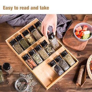 Sansnow 3-Tier Bamboo Drawer Spice Rack Wooden Kitchen Cabinet Drawer Spice Organizer Spice Jar Holder, Medicine/Health Care/Vitamin Bottles Storage Rack, 1 Pack Drawer Rack