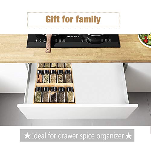 Sansnow 3-Tier Bamboo Drawer Spice Rack Wooden Kitchen Cabinet Drawer Spice Organizer Spice Jar Holder, Medicine/Health Care/Vitamin Bottles Storage Rack, 1 Pack Drawer Rack