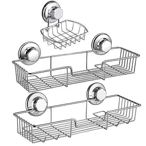 iPEGTOP No Drilling Suction Cup Deep Shower Caddies x1, Wide Shower Caddy x2, Suction Soap Dish x1, Rustproof Stainless Steel