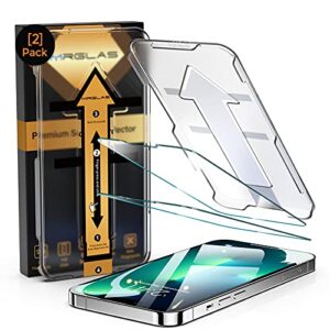 mrglas 2-pack [auto-alignment kit] screen protector for iphone 13 pro/ 13/ iphone 14 6.1" [10x military grade protection] iphone 14/13 pro/ 13 diamond hard tempered glass case-friendly, bubbles-free