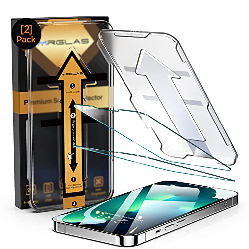 MRGLAS 2-Pack [Auto-Alignment Kit] Screen Protector for iPhone 13 Pro/ 13/ iPhone 14 6.1" [10X Military Grade Protection] iPhone 14/13 Pro/ 13 Diamond Hard Tempered Glass Case-Friendly, Bubbles-Free