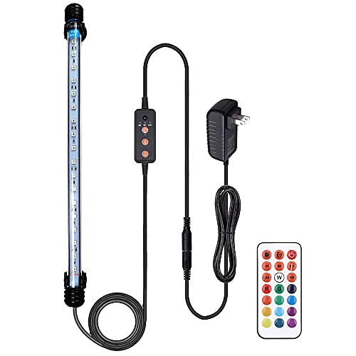 VARMHUS Submersible LED Aquarium Light,Fish Tank Light with 3 Stage Timer Auto Turn On/Off and Remote Controller Custom Adjusts 13 Colors and Brightness,24/7 Cycle RGB-15''